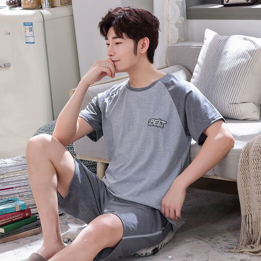 Mu fengqing Herren-Pyjamas für die Sommerkleidung für Männer in der Kurzärmer-Kurzleiste für den Sommer für den Sommer mittleren Alters und Fett-Plus-Größe Set 9922 [H-Serie Herren-Kurzärmel-Shorts Set] l [vorgeschlagen 100-130 Jin [Jin gleich 0,5 kg]]