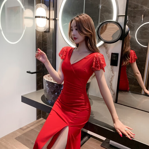 MieHONE Temperament Sauna Sexy Dress Long Bath Massage Workwear Slim Slim Evening Dress Foot Massage Technician Clothes 3882 Black XL