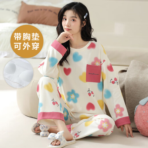 Kommandant Xiong Frühling und Herbst Langarm großer Pyjama-Set für Frauen mit Brustpolstern integrierter Sommer- und Winter-Hausbaumwolle können externe HRY1049 Eins Größe M-Code sein (vorgeschlagen 75-95 Jin [Jin gleich 0,5 kg]))