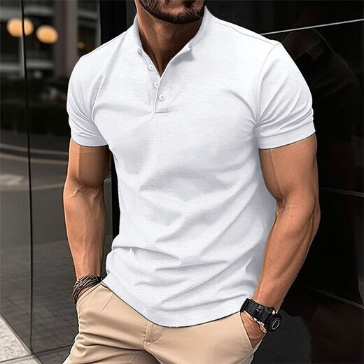 Zailu tough guy style t-shirt men's slim fit muscular fitness henley shirt summer short-sleeved men's business commuting top black L L100-120Jin Jin equals 0.5 kg