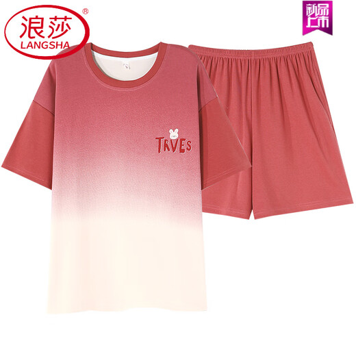 浪莎（LangSha）纯棉睡衣女套装短袖粒学生全棉可外出门夏天小个子家居服 Y9856 M 【75-95斤穿】