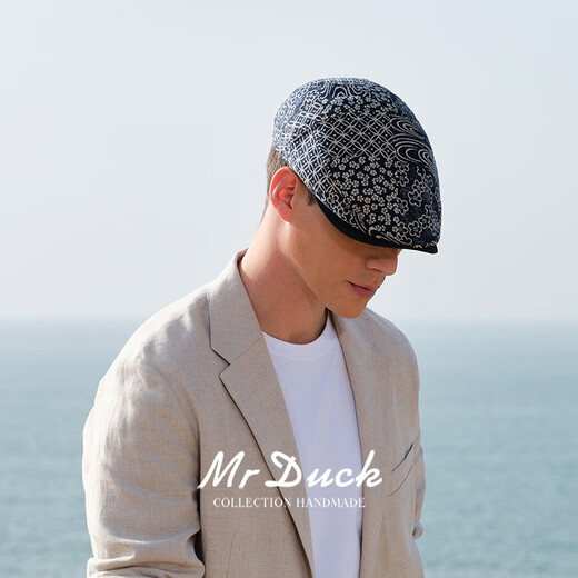 Mr Duck High-End-Baseball-Mütze, modische altmodische Leinen Duckbill Cap, handgefertigter altmodischer Hut, Nationalstil-Hut, gefärbte Blue Presbyterian XL (61-62 cm)
