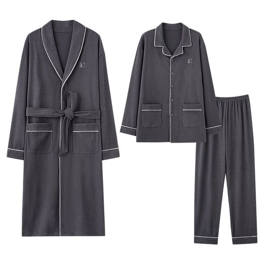 
2025 new autumn and winter style plus velvet pajamas men's velvet thickened nightgown plus size home clothes three-piece set km9196-3 one size l