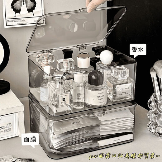 Transparent lidded mask box pill box miscellaneous box desktop acrylic dustproof household dormitory large capacity covered transparent mask storage box (pack of two) 19*14*7cm