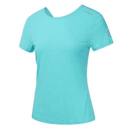 Women's Summer Running Yoga Pilates Straps Slim Fit Quick-Drying Reversible Short-Sleeved T-Shirt Turquoise XS