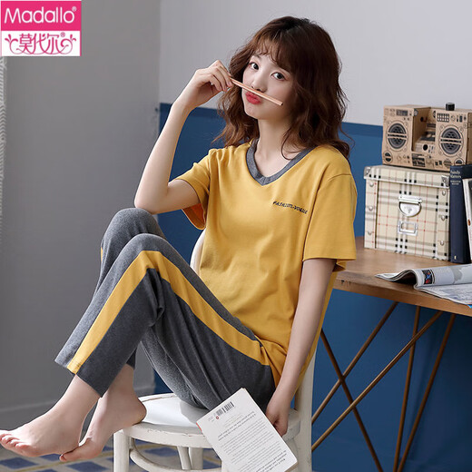 Pyjamas de coton pur modal pour femmes en été mince coton pur pantalon à manches courtes ensemble de vêtements de maison d'été décontractés peut être porté à l'extérieur de 7374 rose M (80-100jin [Jin est égal à 0,5 kg]))