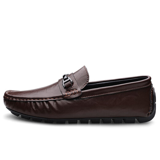 Men's shoes Spring new men's large-size leather shoes genuine leather breathable casual shoes soft sole soft leather bean shoes middle dad's shoes brown 9921 44 (270mm)