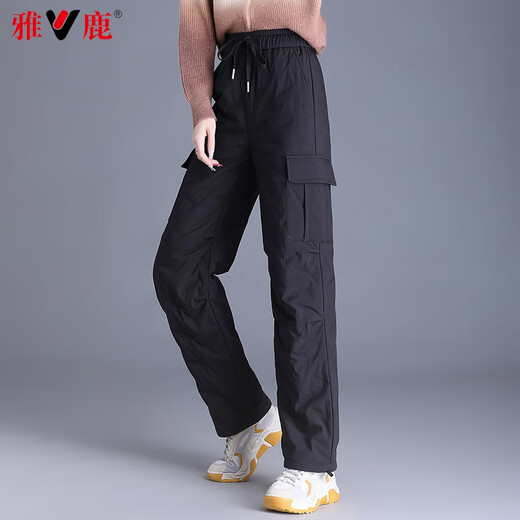 Yalu Down Pants Women's Outer Wear 2025 Winter New Warm Straight Slim High Waist Workwear Thickened Elastic Waist Pants