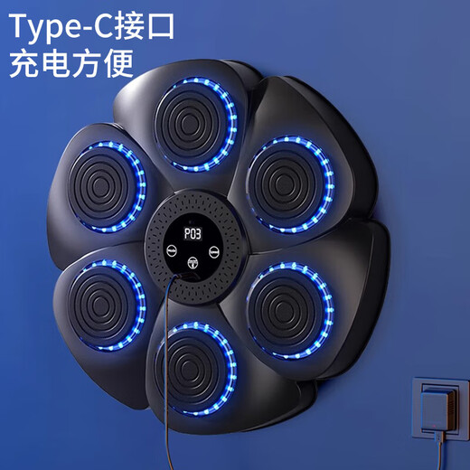 智能音乐拳击机 墙靶电子反应靶成人沙袋儿童男孩礼物健身训练器 黑-【九档调节蓝牙智能款】+拳套
