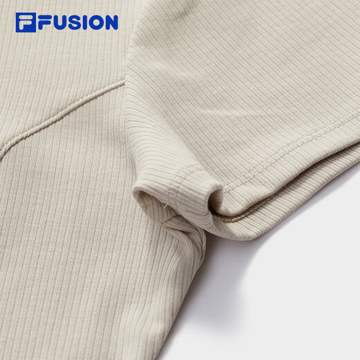 
FILA FUSION women's knitted short-sleeved shirt 2025 autumn new fashionable casual tight T-shirt wheat flour grey-GY M 165/84A/M