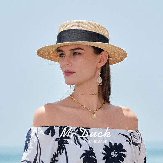 Mr DUCK star's same style, light luxury, extra fine hand-woven straw hat for women, French style flat top hat, multi-size hat
