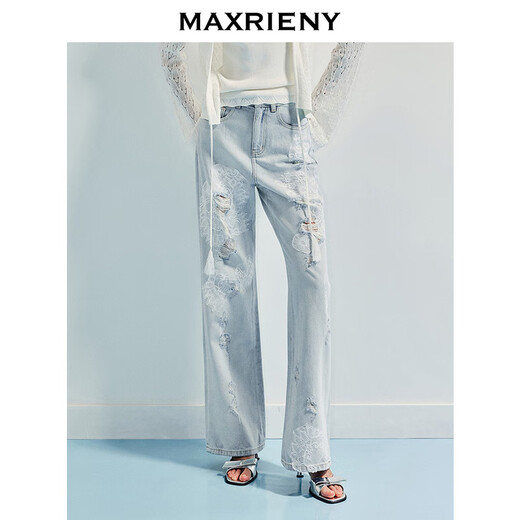 Maxrieny Exquisites täglicher Sinn für Mikroflüsse bestickte zerrissene Jeans für Frauen 25 Sommer Leicht-Denim Blue Hosen Leichte Denim Blue M.