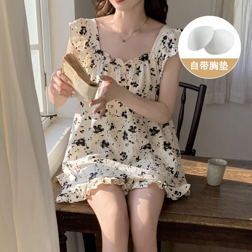 云朵棉带胸垫睡衣女吊带夏季可爱甜美清新家居服套装可外穿 753# M