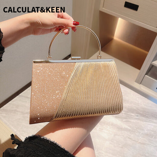 CALCULAT&KEEN新款闪闪宴会手提包斜跨晚宴礼服包包名媛手包大容量女包 斜边手提包银色