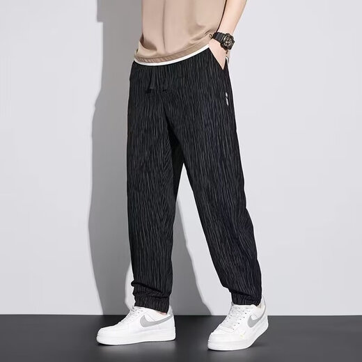 Ronghu ice silk drooping casual pants for men 2025 new summer thin fast dry trendy harem pants loose work trousers K143 black XL [Suggested 115-130Jin [Jin equals 0.5 kg]]