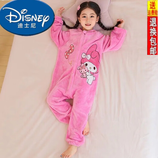 Disney (Disney) Kuromi children's one-piece pajamas for girls autumn and winter plus velvet flannel baby girl belly protection sleeping bag coral velvet one-piece velvet BLF3313# Kuromi 14 size 115-125CM 45Jin Jin is equal to 0.5 kg