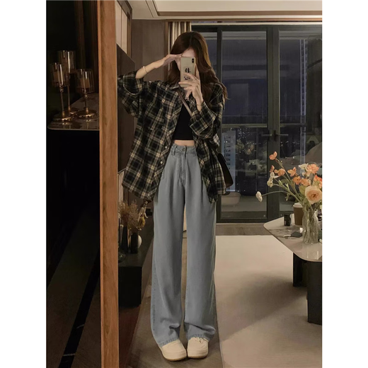 Retro plaid shirt for women in summer 2025 new shirt design thin style with top coat for women Navy blue M Recommended 95-110Jin [Jin equals 0.5 kg]
