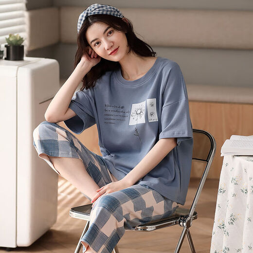Winternebel 100% reiner Baumwollpyjamas für Frauen im Sommer kurzärmelig zweiköpfig Set Cartoon süßes Sommer dünn niedliche süße Outdoor-Kleidung Orange A9856 Shorts M [80-100Jin [Jin ist gleich 0,5 kg]]
