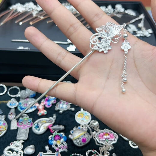 KZD Old Phoenix 999 sterling silver hairpin for women, Butterfly Silver Hairpin, handmade hairpin, hair ornaments, Chinese Valentine's Day gift for your lover, butterfly silver hairpin 9.922g