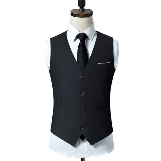 ZoScheck Korean version jacket suit men's vest men's horse clip slim and handsome business casual professional groomsman formal wear black XL