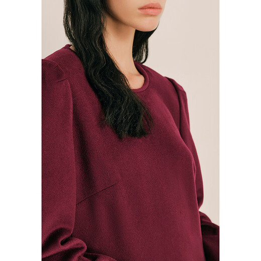 OBBLIGATO Autumn and Winter Round Neck H-shaped Sheep Wool Mixed Cashmere Suit Top Top Burgundy L