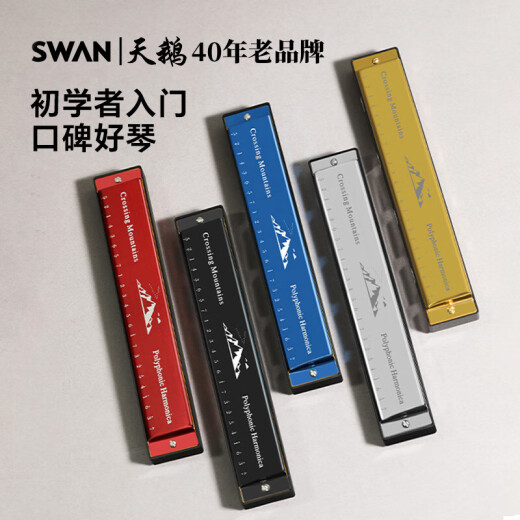天鹅（SWAN）24孔复音口琴初学者入门学生专业演奏口琴C调（红色）