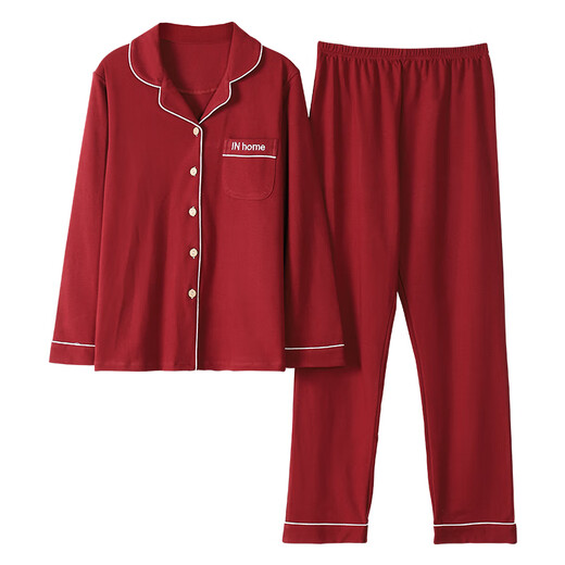 Antarktische Pyjama für Frauen Langarm der reinen Baumwoll-Frühlings- und Herbst-koreanische Version für Frauen Baumwolle Loose Herbst- und Winter Zwei-teilige Heimkleidung Wein Red_9901 m