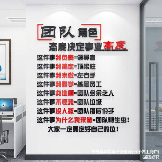 三栖虎工艺会议办公室装饰激励志标语团队形象背景墙面公司企业文化 3882团队角色大红色+海蓝 大