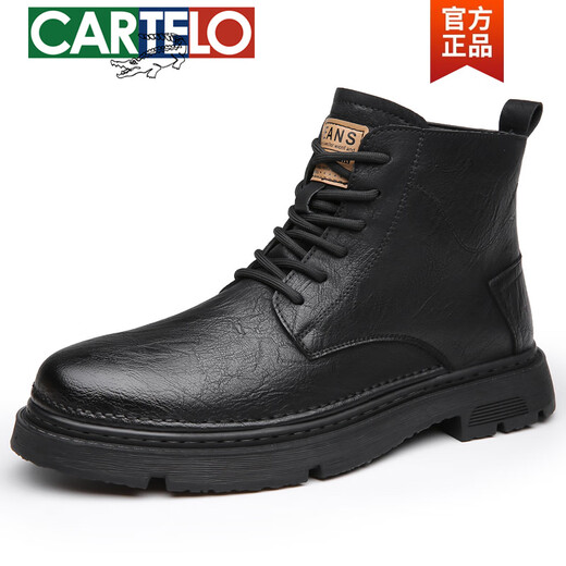 Cartelo New Martin Boots 2025 Herbst- und Winter -Herrenschuhe Retro Work Stiefel warm und samt hoher Top -Baumwollschuhe echte Leder -Lederstiefel GX9759 Black 38
