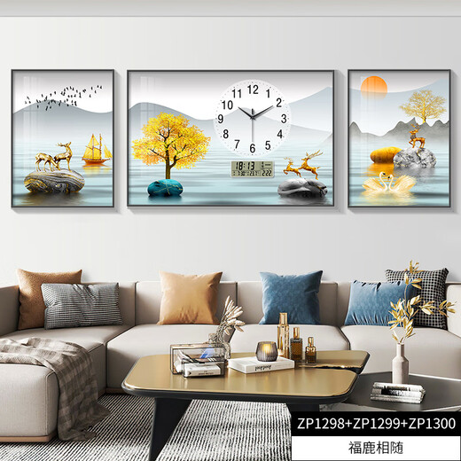 Zeichnen der Stadt moderne einfache Wohnzimmerdekoration mit Uhr Atmosphärische Fulu Landschaft Sofa Hintergrund Wandtriptychon Wanduhr ZP1283 + ZP1284 + ZP1285 MIDER 70*50 cm + links und rechts