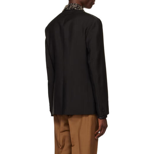 Versace Men's Rivet Logo Blazer Point Lapelera de la solapa hombrera Hebilla de hebilla informal Negra Única IT-48