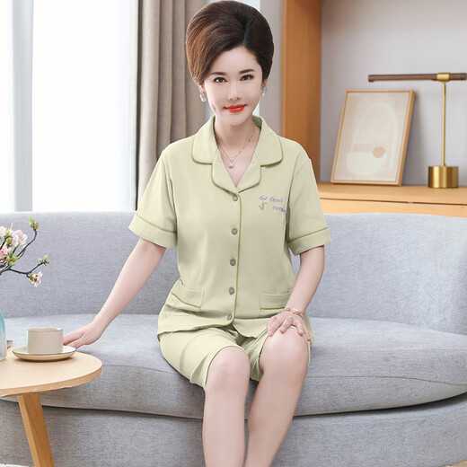 Yalu Mother Cardigan Pyjamas für Frauen im Sommer Baumwoll kurzärmelige Kumpelhosen Großgröße dünner Stil mittleren Alters und ältere Mütter Home Clothing Set 9898# 3xl [Vorgeschlagen 160-180jin [Jin gleich 0,5 kg]]