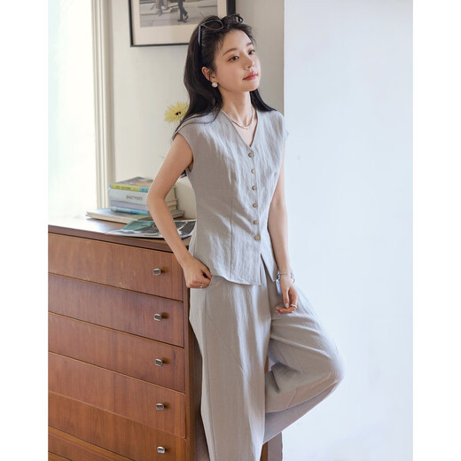 德玛纳【清风自来】夏季呼吸感莱赛尔套装V领开衫直筒休闲裤女式两件套