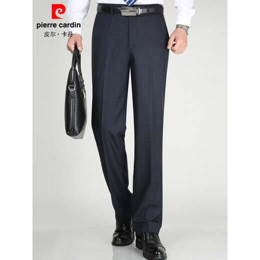 Pierre cardin spring and summer men's trousers for middle-aged and elderly loose straight-iron suit pants for mulberry silk dad men's trousers navy blue 9901# [Summer] thin 29 (2 feet 2 waist)
