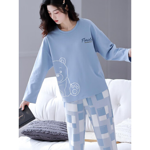Pyjamas für Frauen im Frühling Winter reines Baumwoll-Langarmhosen Hauskleidung 2025 Neues lässiges Frauenanzug XB9923-Frauen Modell M Größe [80-100jin [Jin ist 0,5 kg]]