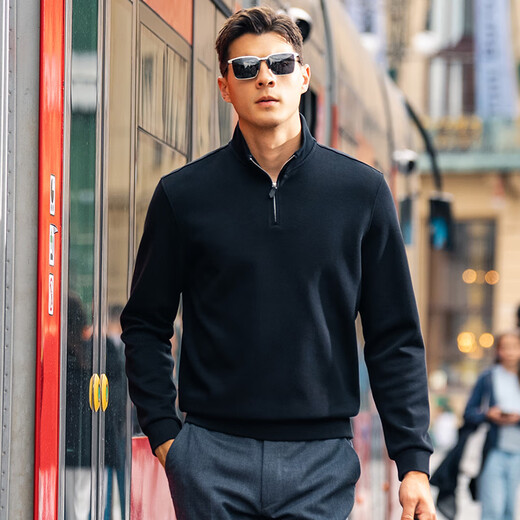Mr. Bu half turtleneck zipper pullover thickened long-sleeved sweatshirt close-fitting and comfortable top Piano Black L (175)