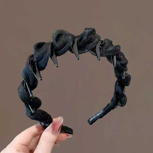 Versatile temperament small fragrance winding hair hoop non-slip toothed headband high-end hairpin women's headwear temperament black hair hoop pearlescent yarn