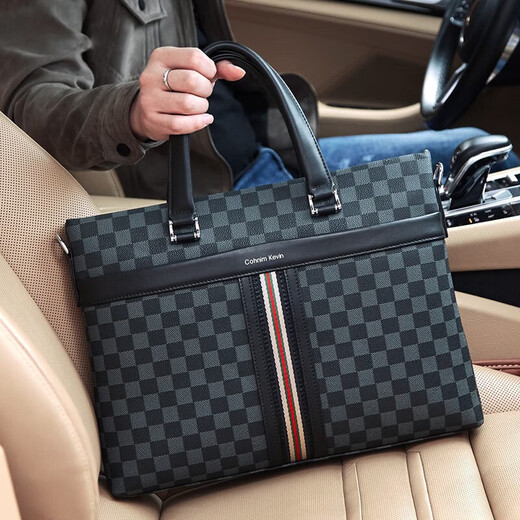 Cohnim kevin luxury men's briefcase laptop document shoulder cross-body bag as a Valentine's Day birthday gift for boyfriend C01834 plaid black shipped from the nearest warehouse large bag 14 inches