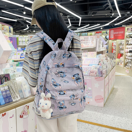 2025新款时尚百搭双肩包女可爱史迪仔卡通动漫大学生轻便书包 蓝色（有挂件）