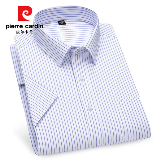 皮尔卡丹（pierre cardin）衬衫男士高端纯棉短袖夏季衬衣休闲商务免烫抗皱纯色凉感舒适 DX6621 39