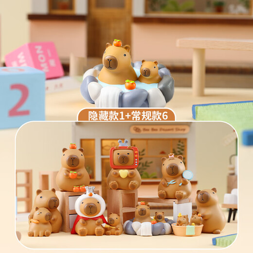 小水豚卡通卡皮巴拉傻豚摇摇派对盲盒摆件玩具儿童礼品 -129小憨豆盒6 随机1个
