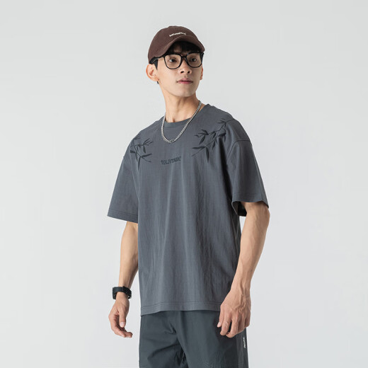 依零依蓓新款国风印花短袖T恤男夏季透气速干宽松大码薄款 黑色829 M