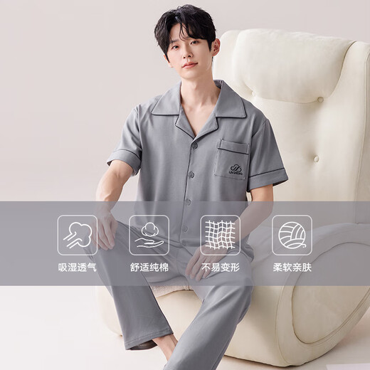 Catman (MiiOW) pajamas men's new 2025 pure cotton short-sleeved spring and summer large-size dad's home clothing set three-piece outerwear (short-sleeved trousers) 9215 XL