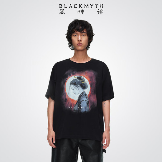 Black Myth Wheel Full Moon Night Short Sleeve T-shirt Black Myth Goku official peripheral clothing for men and women, casual, loose style XL
