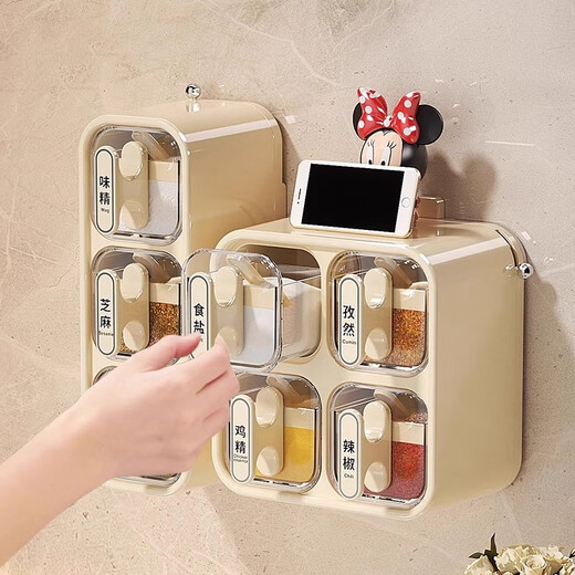 Home Story (KATEI STORY) Japan's 2025 new seasoning box suction cup wall-mounted seasoning jar kitchen seasoning storage box moisture-proof salt jar upgraded milk silver three-compartment suction cup removable