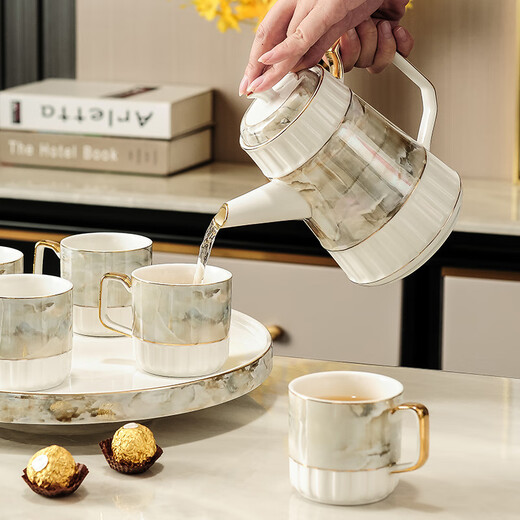Yanzhi Wedding gift for newlyweds Tea set Living room home coffee table Sideboard ornaments Light luxury housewarming gift Rotating marble tea set Gift box