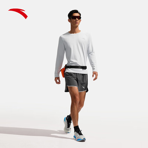 ANTA Quick-drying Sports Long T Men's 2025 Autumn New Sweat-Absorbent Sports Bottoming Shirt Cycling Suit Training Suit Long Sleeve Frost Tower Gray-1 L (Male 175)