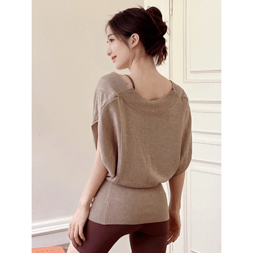 Pilates training clothes, summer beautiful yoga clothes, one-piece chest pad sling, professional Pilates fitness, khaki blouse M 100-115