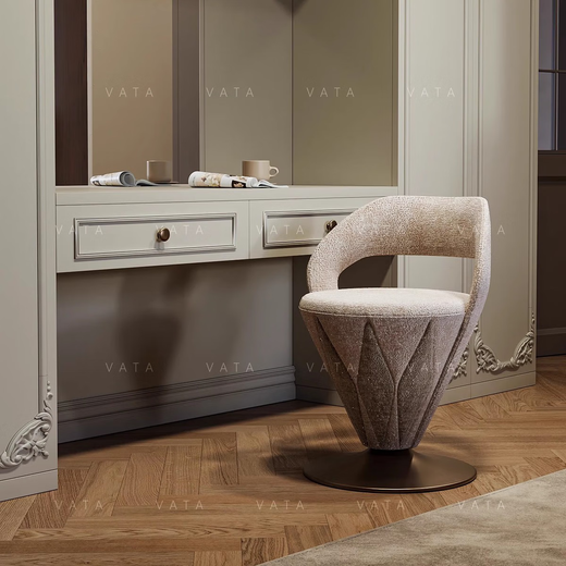 He Jian Gong VATA special style minimalist light luxury modern designer dressing stool bedroom dressing table stool beige yellow bronze fabric style
