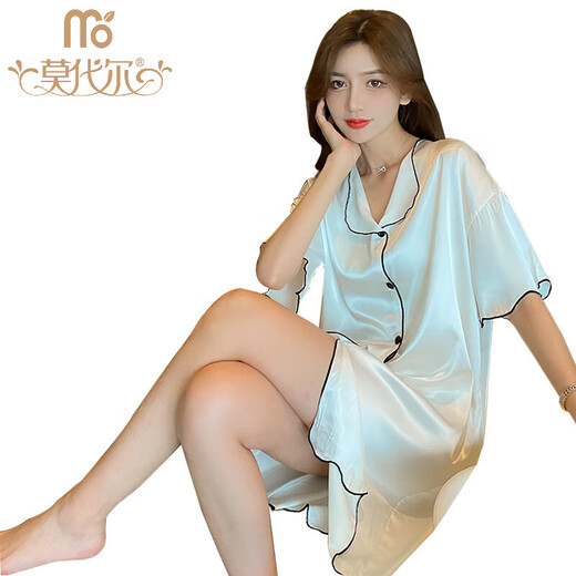 Modal Internet Celebrity Nighth Extown für Frauen im Sommer Dünn Ice Seide kurzärmelige Hemd für Frauen im Sommer coole Seide Dicke Heimkleidung CWS-9901# M [75-Jin [Jin ist 0,5 kg]]